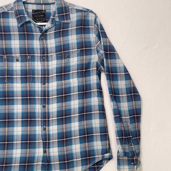 Brooklyn Calling NYC Button Down Shirt Mens Small Blue White Plaid Long Sleeve - Picture 4 of 11